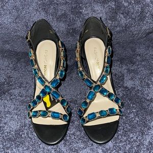 Turquoise faux gem black 4.5” heel - new sandal